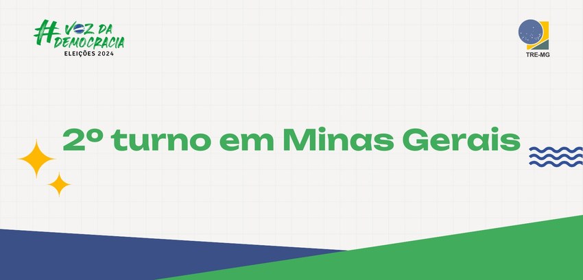 Banner retangular com fundo creme e detalhes em azul e verde. No centro, está escrito 2º turno e...